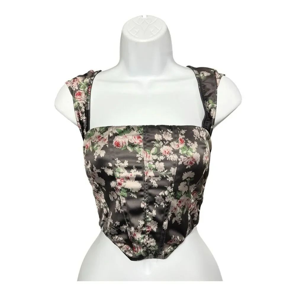 Urban Outfitters Out From Under Grey Floral Corset Bustier Top Size M Boned